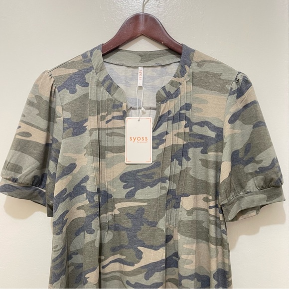 New Shirt SYOSS Women’s Short Sleeve Tunic Top Notch V Neck Camuflaje Green “L”. - Picture 5 of 9
